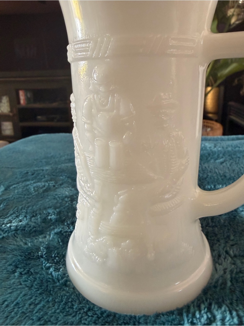 White Decorative Federal Milk Glass Tankard Beer Stein - Classic Relief Design